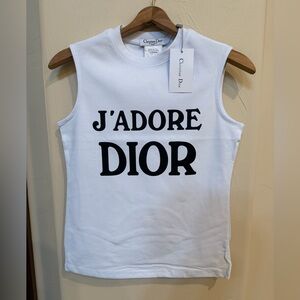 J'ADORE Dior Logo Tank Top muscle t shirt Size EU 38-40 US size 8 white/black